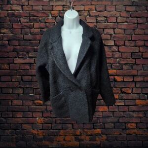 Vintage 80s P.G.E. Wool Mohair Jacket Women Large Charcoal Cozy Blazer Pockets‎